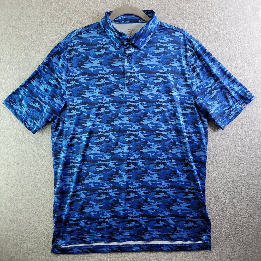 1764 Golf Polo Shirt Mens M Blue Camo Performance Travel Commute Tactical